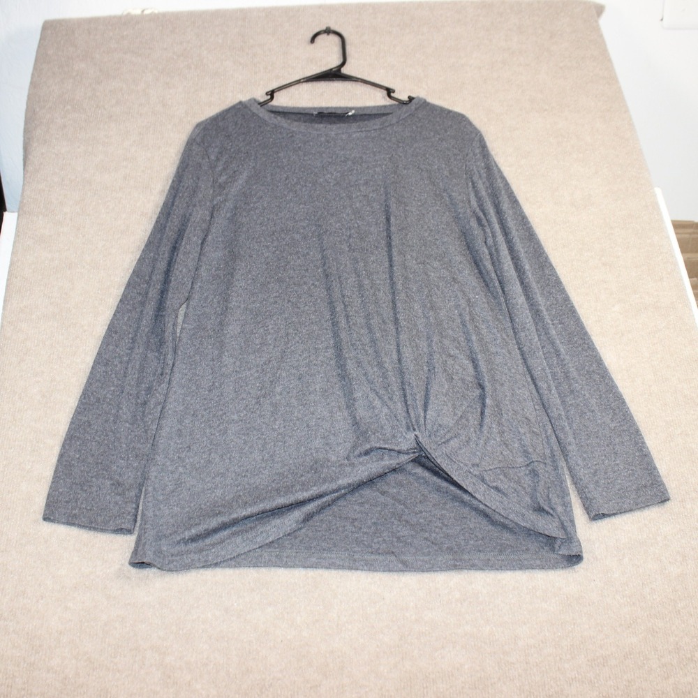 Yidarton Womens Charcoal Gray Twist Knot Front Long Sleeve Top Crew Neck L